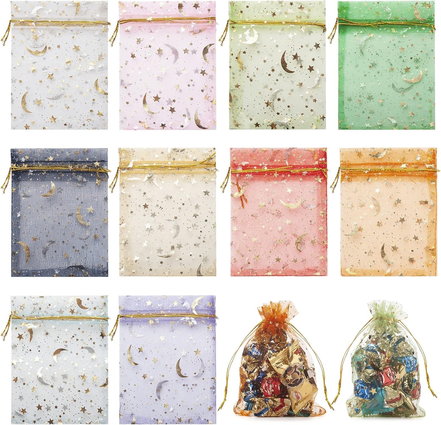 100pcs White Organza Bags 2x3 inch Sheer Drawstring Gift Bags Jewelry Pouches Wedding Party Christmas Favor Gift Bags, Little Mesh Gift Pouches Mini Candy Bags for Small Presents Earrings