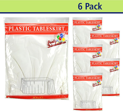 Party Dimensions Plastic Table Skirt, 29-Inches by 14-Feet - White - 6 Pack