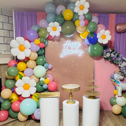 Daisy Pastel Balloon Garland Kit 157pcs Pastel Macaron Balloon Arch Kit with Flower Mylar Balloon for Boho Mothers Day Spring Daisy Floral Theme Two Groovy Party Decoration