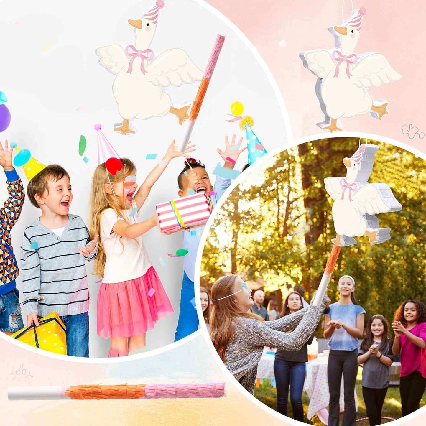 Pasimy One Silly Goose Piñata with Blindfold and Stick Funny Piñata Bundle for Girls Pink Silly Goose Theme Birthday Baby Shower Halloween Party Decorations Game Supplies, 12.20 x 14.80 Inch