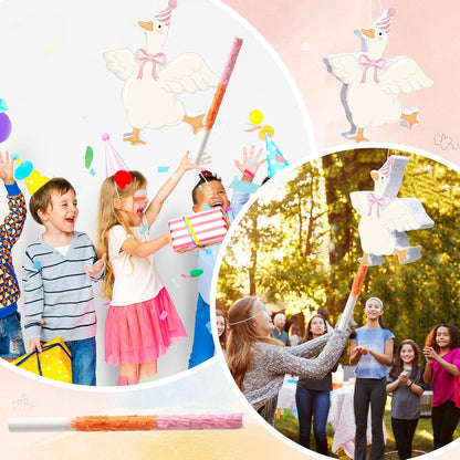 Pasimy One Silly Goose Piñata with Blindfold and Stick Funny Piñata Bundle for Girls Pink Silly Goose Theme Birthday Baby Shower Halloween Party Decorations Game Supplies, 12.20 x 14.80 Inch