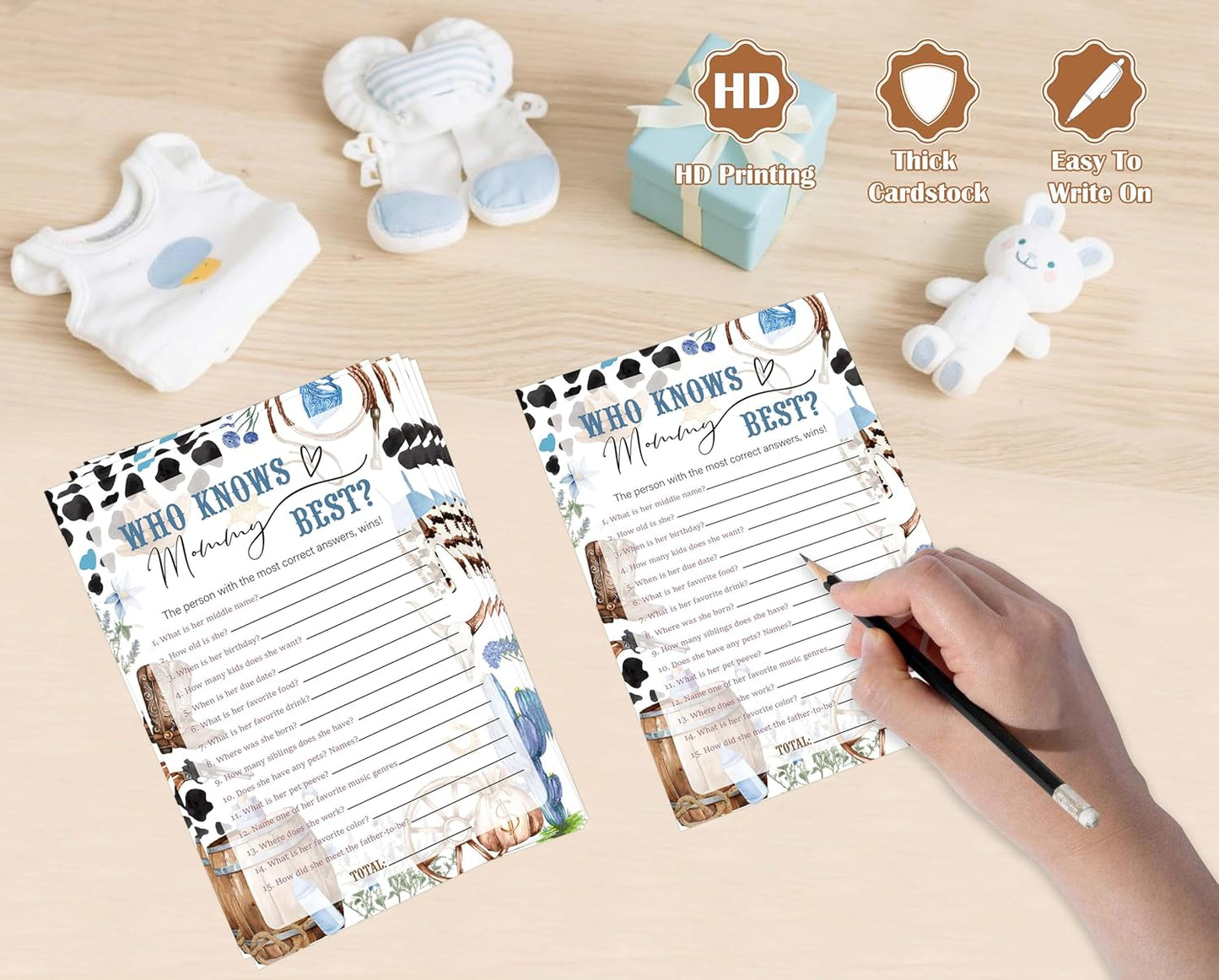 Cowboy Baby Shower Bingo Game, Pack of 30 Game Cards, Wild West Rodeo Shower Game, Gender Reveal Party Decorations, Gender Neutral - KR59