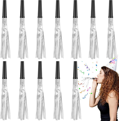 12 Pcs Noise Makers Glitter Metallic Fringed Party Blowers for Birthday New Years Graduation Sporting Events Party Favor Supplies (Mixed Colors)