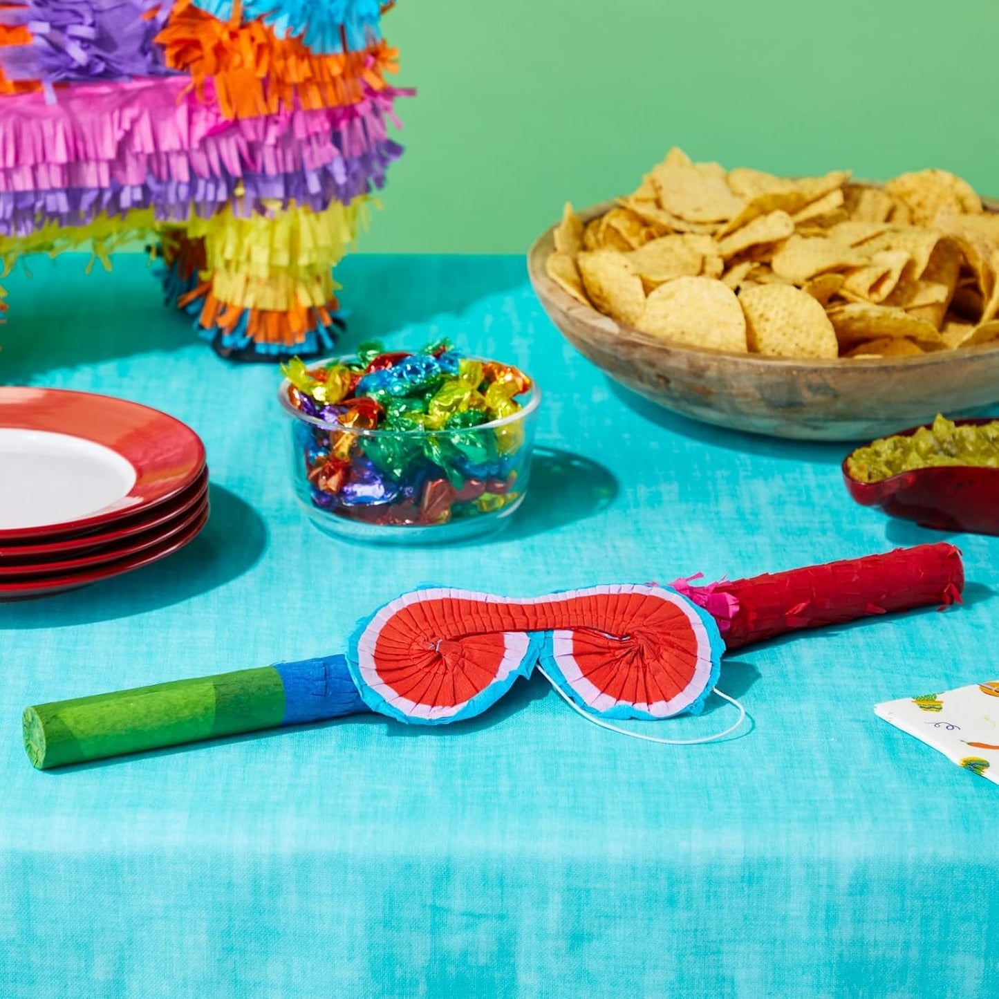Juvale Small Pinata Stick & Blindfold Set - Vibrant Party Game - Lightweight Durable Decorations - Adjustable Elastic Blindfold for Adult Party Decorations - 2 Piece