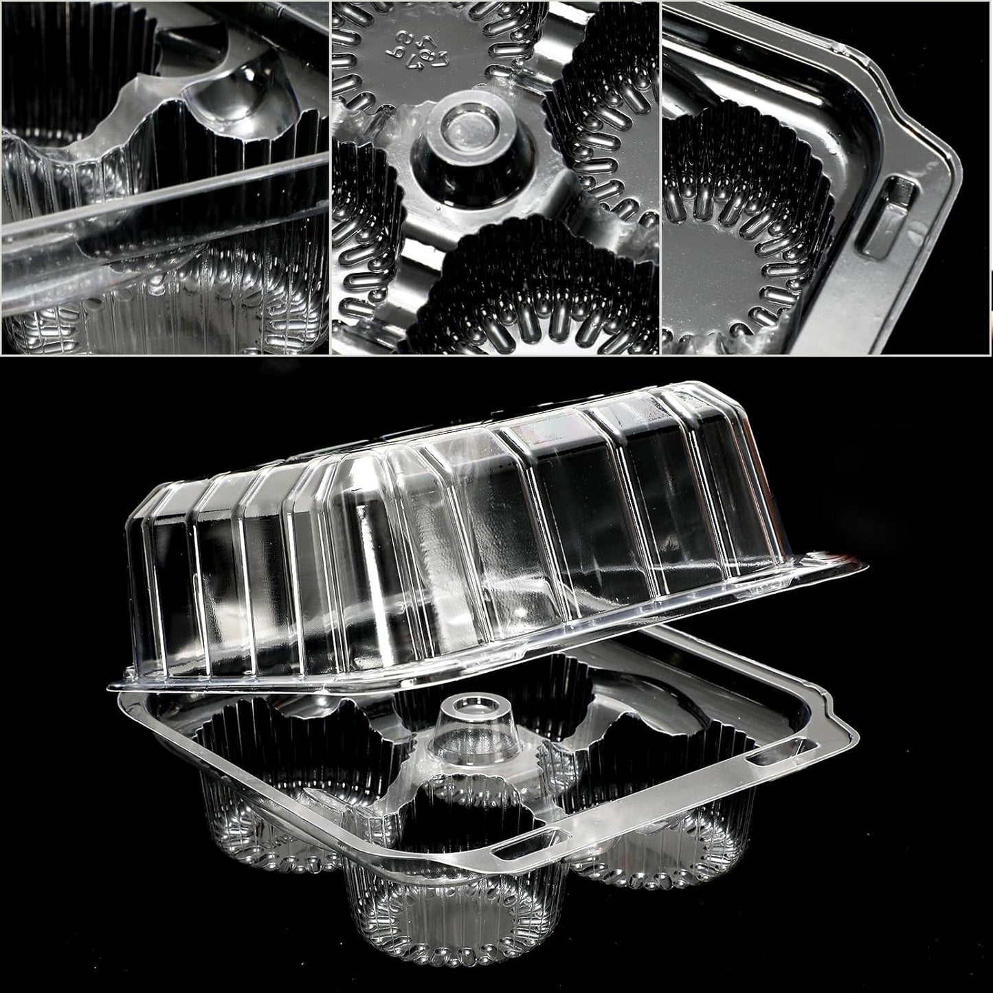 JarThenaAMCS 80 Pack Plastic Cupcake Containers 4-Compartment Clear Boxes Disposable Cupcake Tray Holders 4 Cavity Cupcakes Carriers with Deep Dome for Muffin Packaging