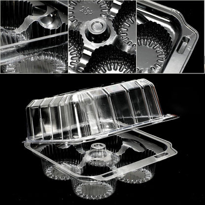 JarThenaAMCS 80 Pack Plastic Cupcake Containers 4-Compartment Clear Boxes Disposable Cupcake Tray Holders 4 Cavity Cupcakes Carriers with Deep Dome for Muffin Packaging
