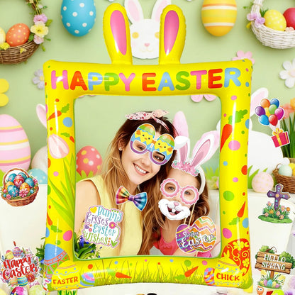 Hawaiian Photo Booth Props & Inflatable Frame, 30Pcs Luau Photobooth Props with Large Inflatable Inflatable Selfie Picture Frame for Summer Tropical Aloha Luau Party Selfie Supplies