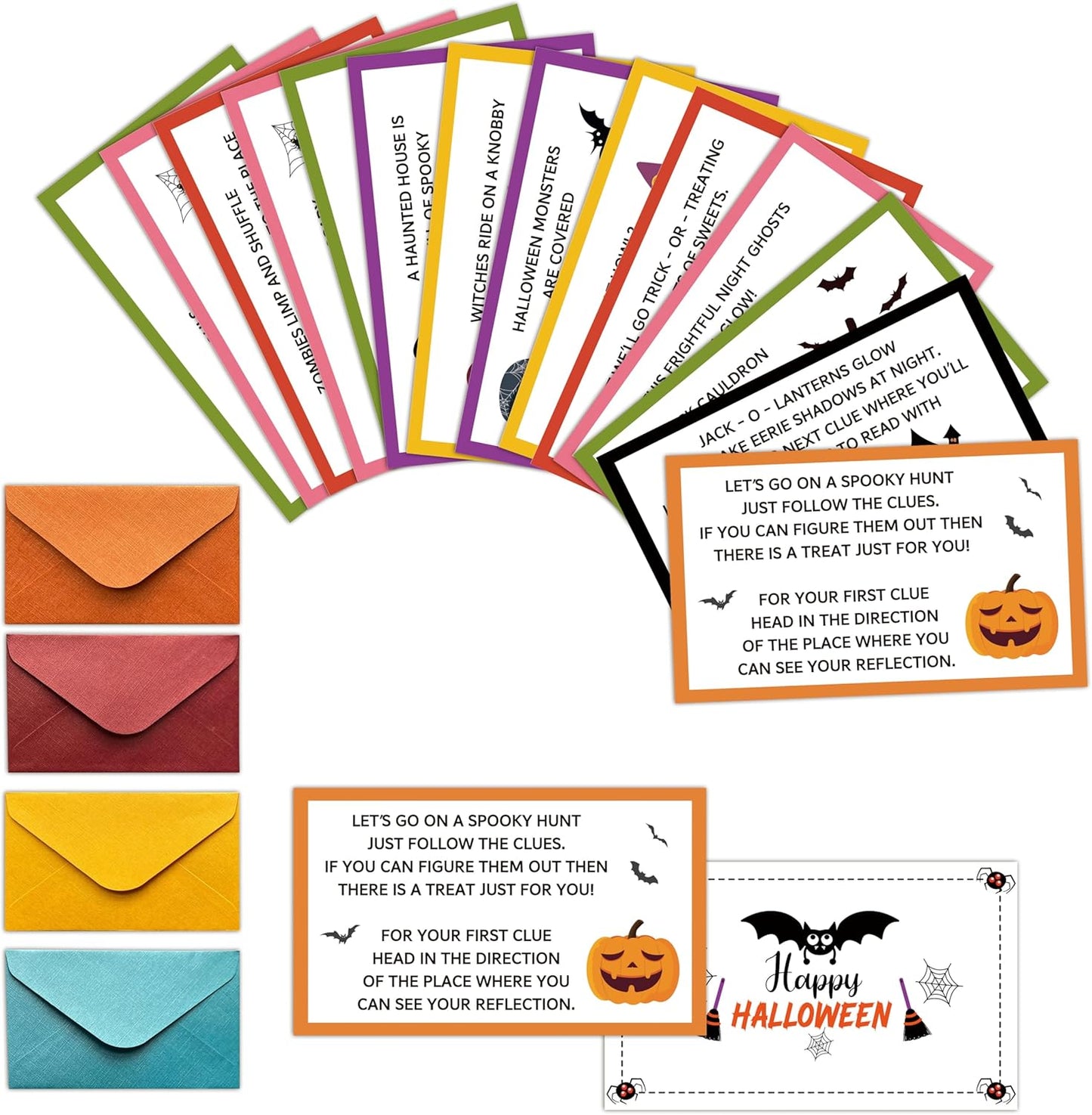 Halloween Scavenger Hunt Clue Cards, Magical Scavenger Hunt Games for Adults, Halloween Fall Pumkin Holiday Birthday Party Supplies Activities Outdoor Indoor(16 Clues Cards with Envelopes), 11