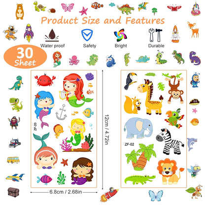 Habett Temporary Tattoos for Kids, 300+ Mixed Styles Temporary Tattoos Stickers Set for Girls and Boys, Space Dinosaur Animals Butterfly Temporary Tattoos for Kids Birthday Party Supplies