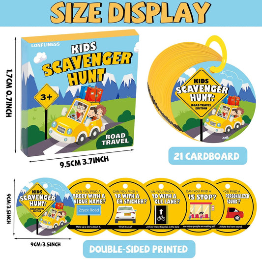 Kids Scavenger Hunt Game - Roads Trip Edition, Toddler Road Rally Scavenger Hunt Cards, Road Trip Toys Games for 3 Year Old's & Up, Outdoor Preschooler Car Activities, Educational Family Fun Game Gift