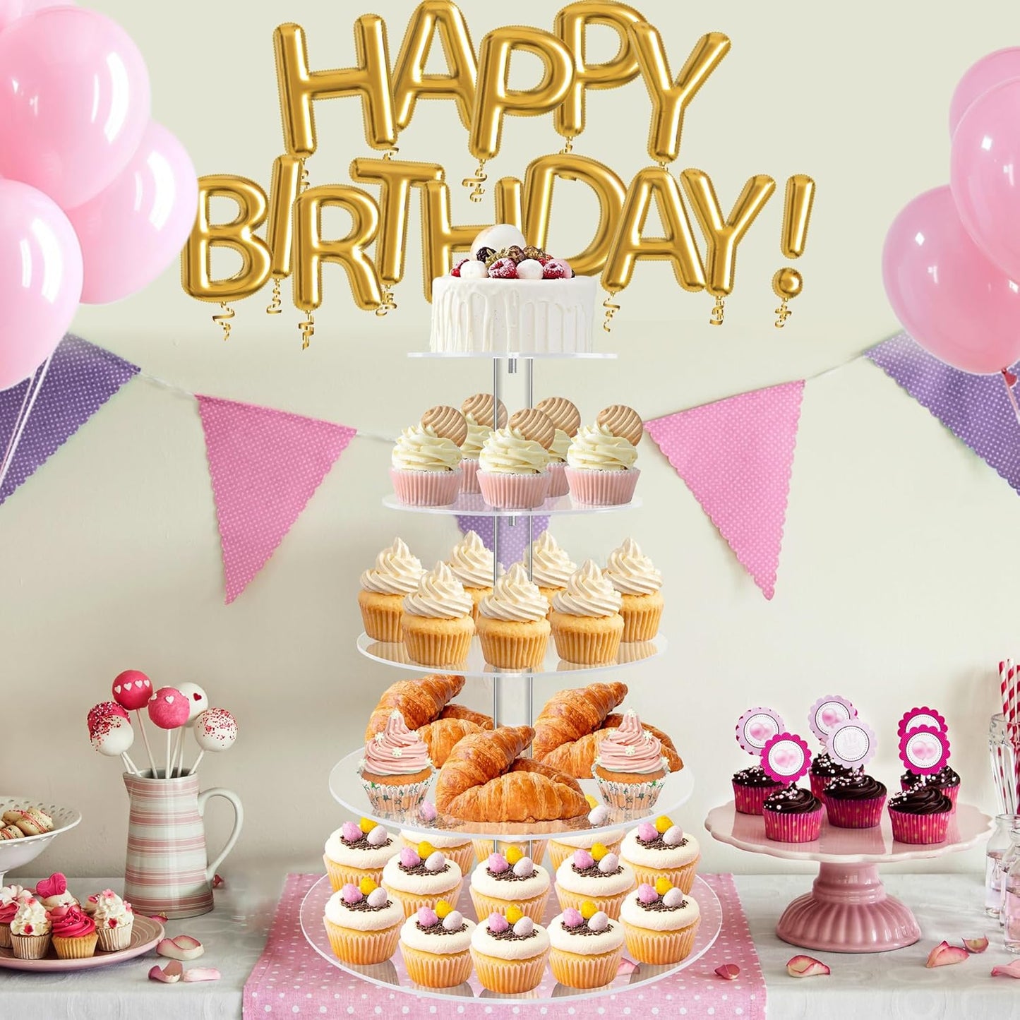 YestBuy Cupcake Stand, 6 Tier Large Cupcake Tower Display, Round Cupcake Holder, Acrylic Dessert Stand, Pastry Display Tree for Party, Wedding, Baby Shower