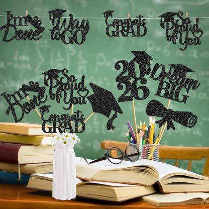 24Pcs Graduation Centerpieces for Tables: 2026 Graduation Centerpiece Sticks Class of 2026 for Grad Table Decorations Congrats Decorations (Black)