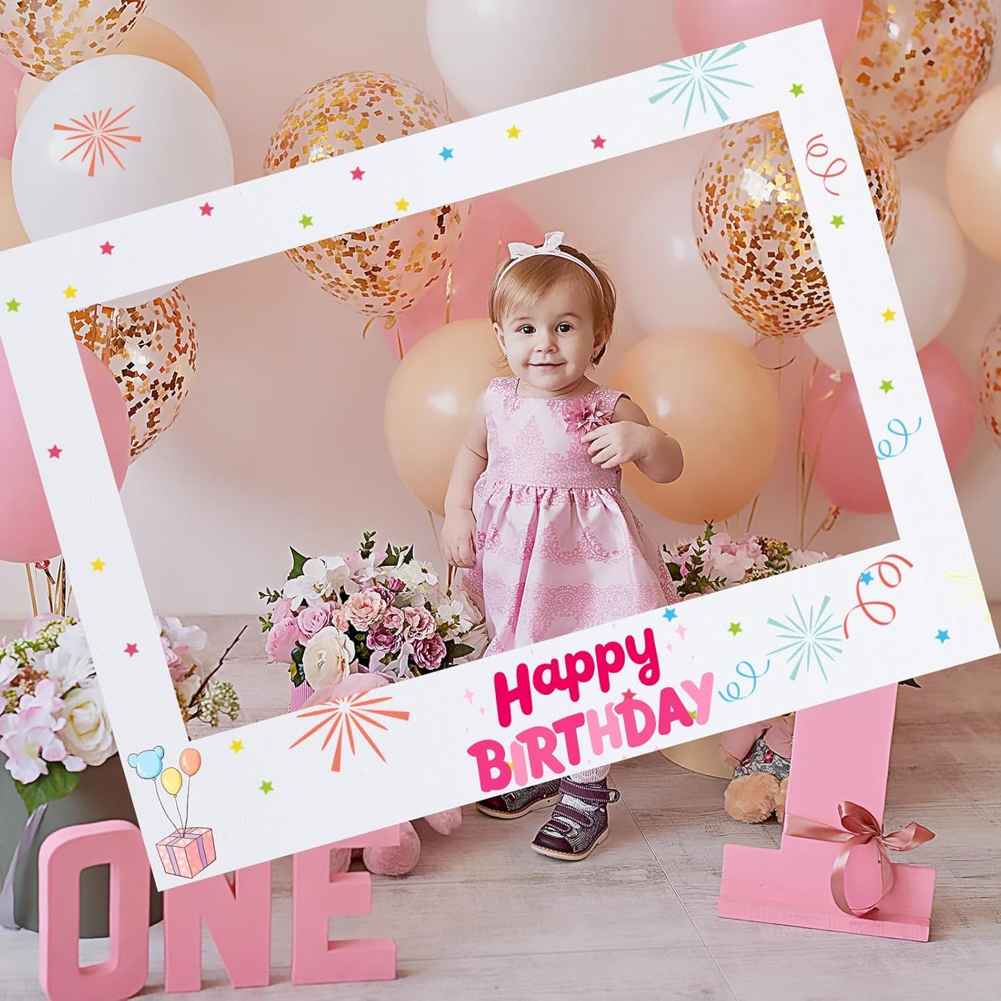 Beeveer 32 x 24 Inch Photo Booth Selfie Frame Prop Booth for Birthday Event Parties Large Blank DIY Cutout Props for Funny Decoration Christmas, Holiday Supplies