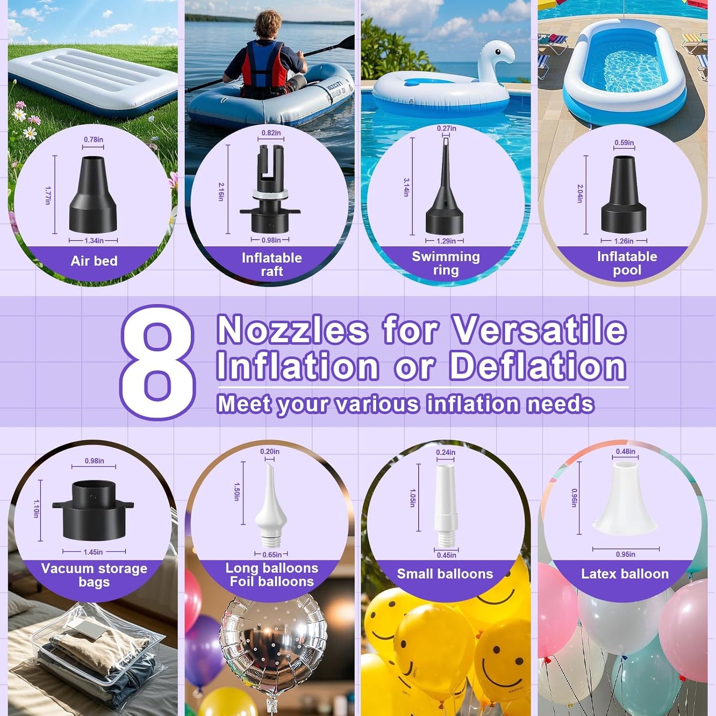 FLSEPAMB Electric Balloon Pump, 3-in-1 Portable Electric Air Balloon Blower Machine Balloon Pump 2 Motor Dual Nozzle Balloon Inflator for Latex 260Q Long Foil Balloons Swimming Rings Air Beds