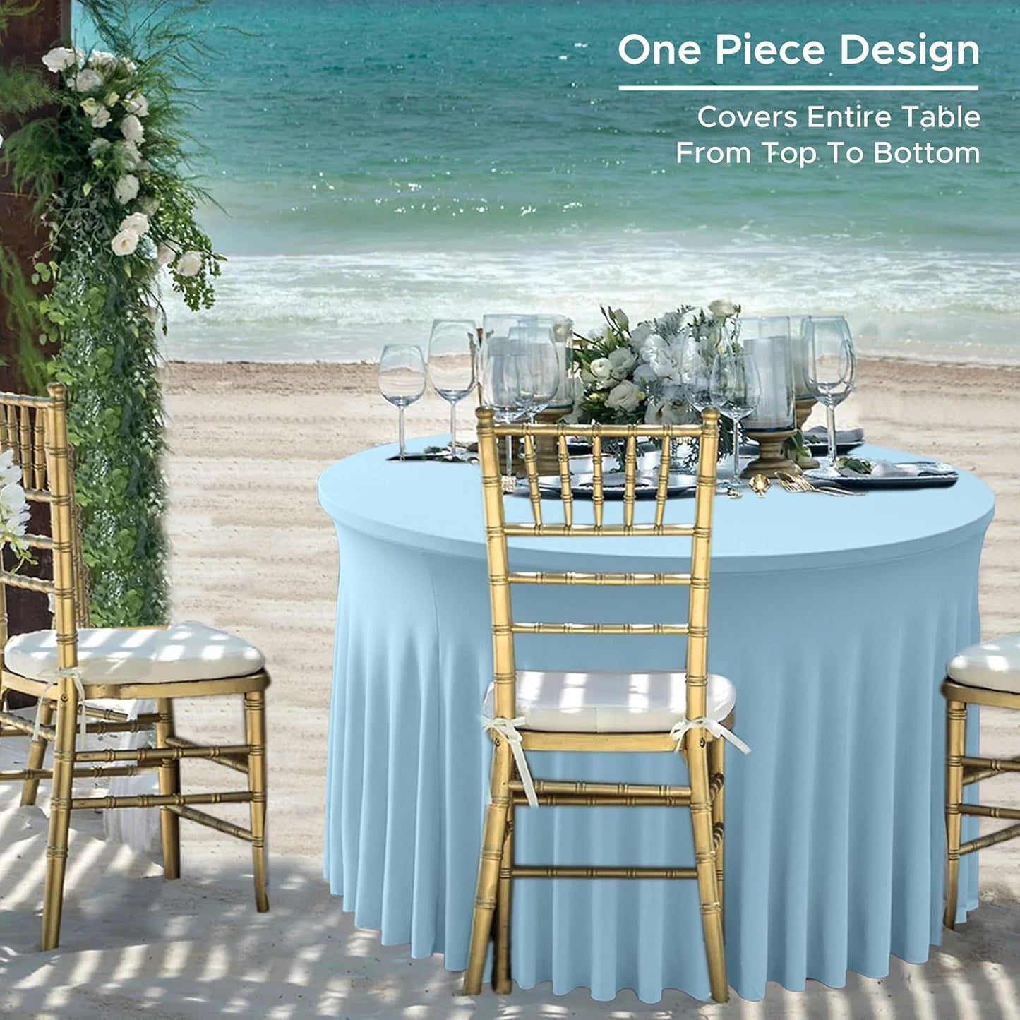 HolidayIdeas 2 Pack Spandex Table Skirt for 6 Ft Rectangle Tables, Black Fitted Stretch Tablecloth 30 x 72 Inch, Wrinkle Resistant Ruffle Design for Wedding Banquets, Trade Shows, Parties