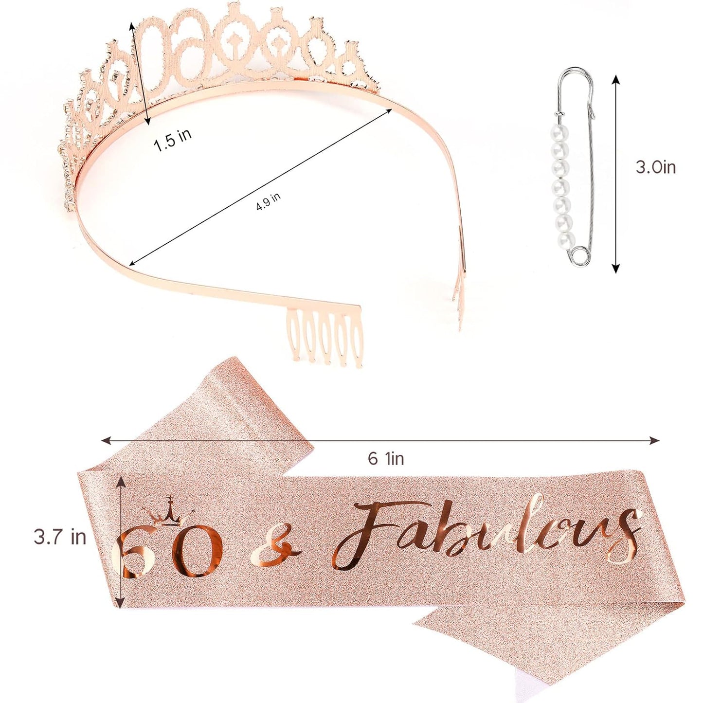 Semato 60 & Fabulous Birthday Crown and Sash Kit- 60th Birthday Gifts for Women 60th Birthday Party Decorations (rose gold)