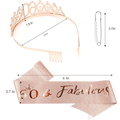 Semato 60 & Fabulous Birthday Crown and Sash Kit- 60th Birthday Gifts for Women 60th Birthday Party Decorations (rose gold)
