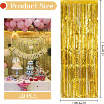 20 Pack Silver Foil Curtain Backdrop 3.2ft x 8.2ft Foil Fringe Backdrop Curtain Metallic Tinsel Foil Fringe Curtains Streamer Backdrop Curtains for Birthday Party Decorations Photo Booth (Silver)