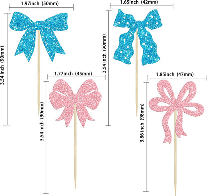 Ephlyn 24Pcs Pink Bow Cupcake Toppers Bow Birthday Cake Topper Girls Birthday Party Decorations Bowknot Cupcake Decorations for Bridal Wedding Themed Party Multi