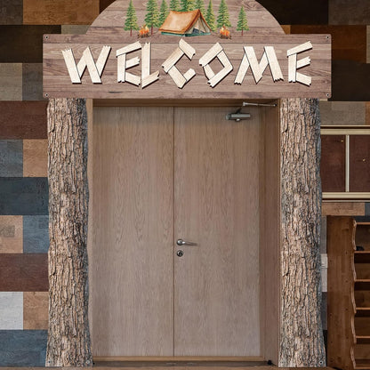 Peryiter 3 Pcs Camping Themed Party Decorations Banner Welcome Porch Sign with 1 Double Sided Tape for Summer Camp Birthday Hawaii Baby Shower Themed Party Activity Decor door (Forest Style)