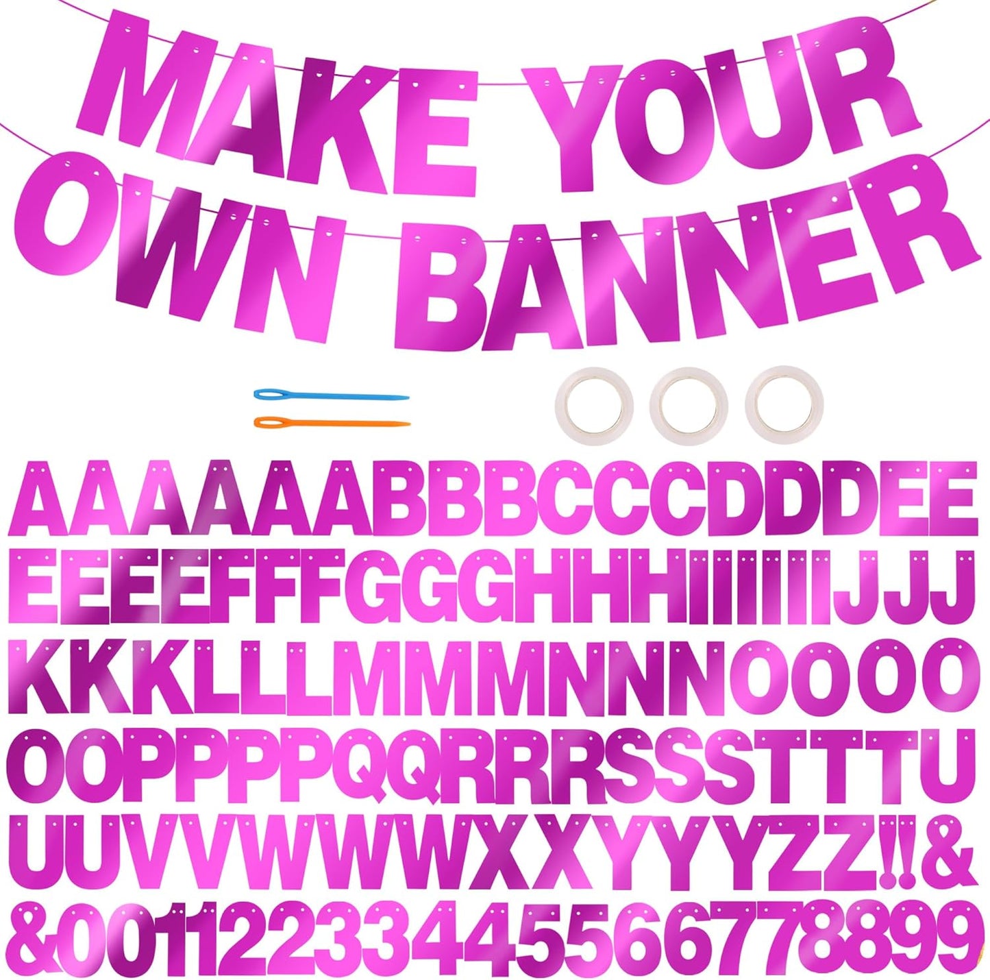 BEISHIDA 116 PCS A-Z DIY Letter Banner Kit Make Your Own Banner Including 111 Letters and Numbers 3 Rope and 2 Threading Device,Customized for Birthday Graduation Wedding Decor Black