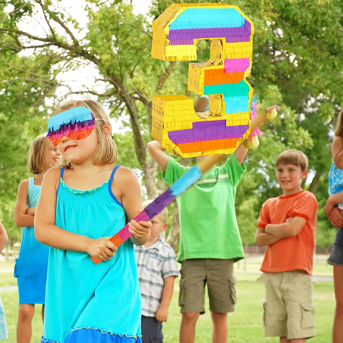 Dinosaur Pinata - Dinosaur Decorations with a Blindfold and Bat for Boys Girls Animal Themed Birthday Party Kids Classroom Game Decorations Supplies (15.7 x 11.4 x 3.1 Inches)