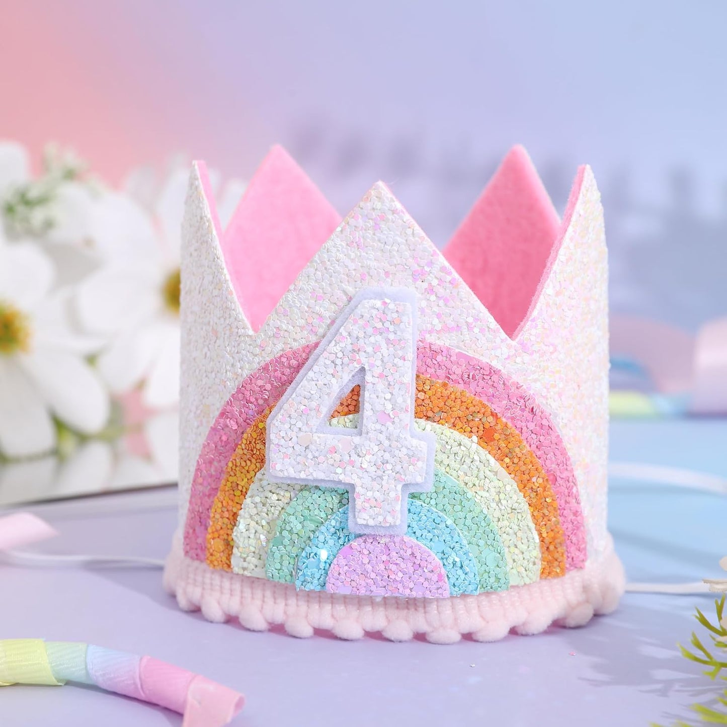 Birthday Rainbow Girl Crown, Birthday Hat for Event Party Supplies,Photo Props