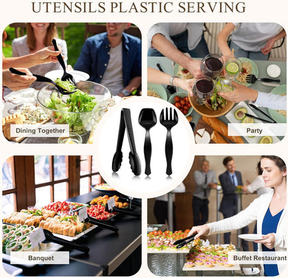 Disposable Plastic Serving Utensils Set (Black, 36 Pcs)