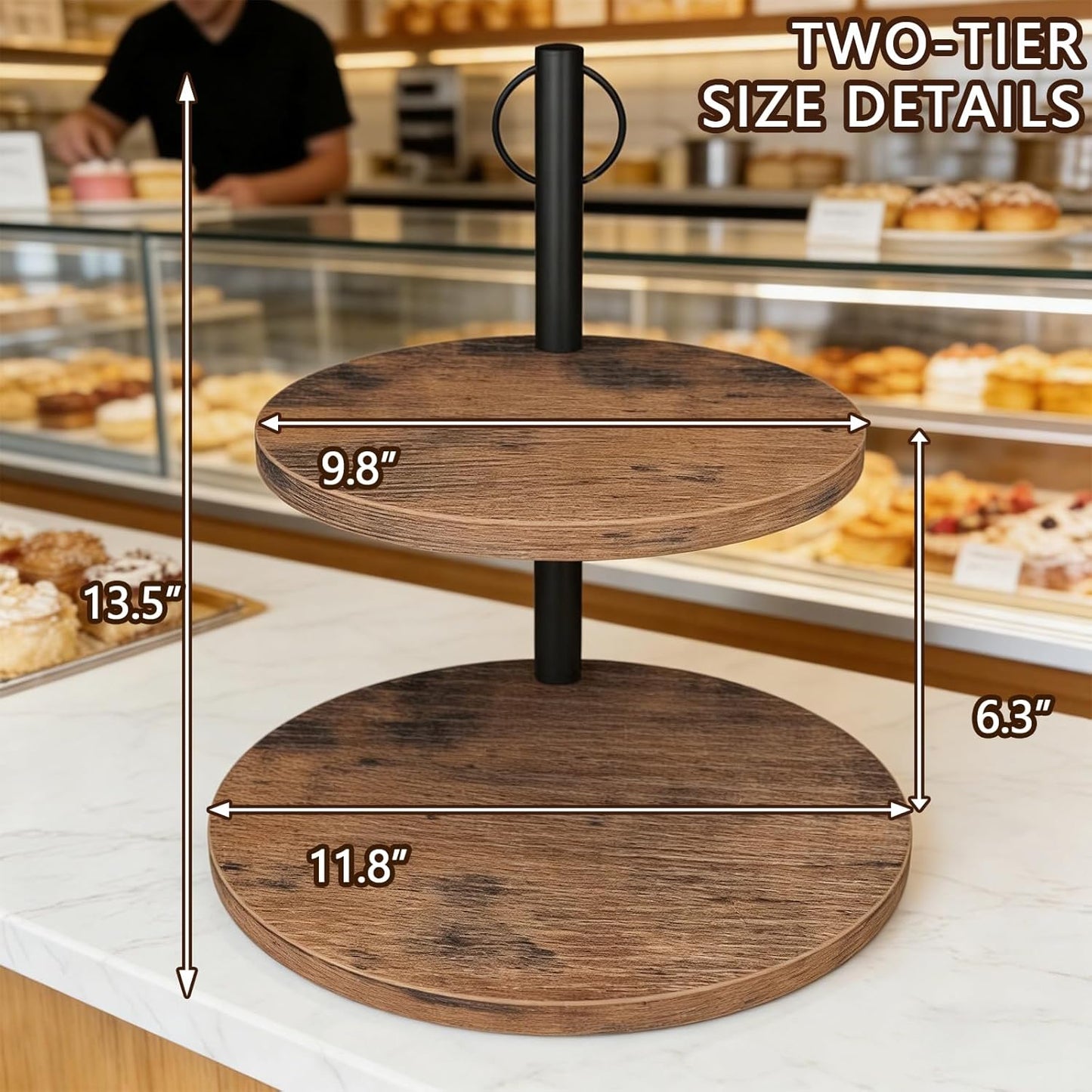 Cupcake Stand, 2 Pack Rustic Wood Cake Stand, 3 Tier Cupcake Tower Round Tiered Tray Stand for Dessert Table Display, Industrial Wooden Serving Stand Wedding, Graduation and Baby Shower