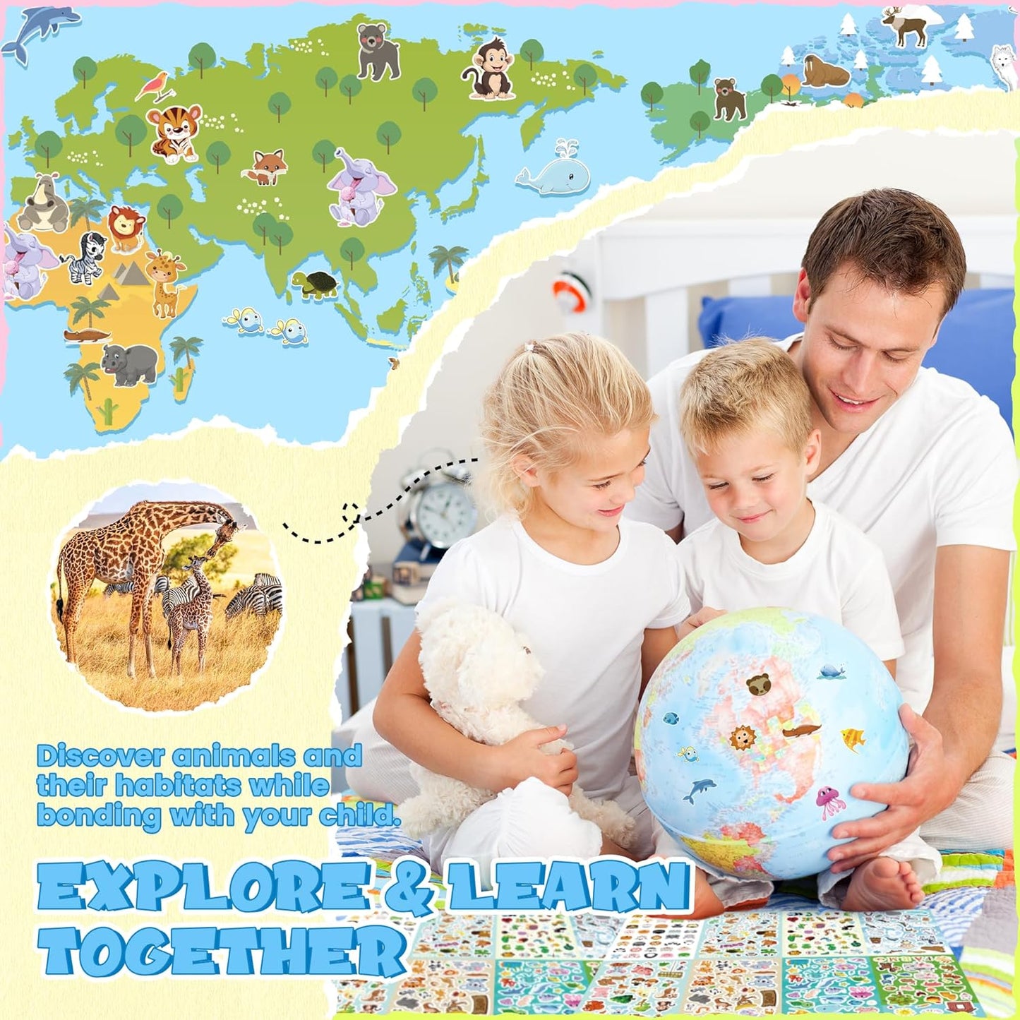 Sinceroduct 64 Sheets Stickers for Kids, 1800+pcs Animal Sticker, 16 Animal Themes Water Bottle Stickers, Scrapbooking Party Favors Classroom for Kids, Children, Teacher, Parent