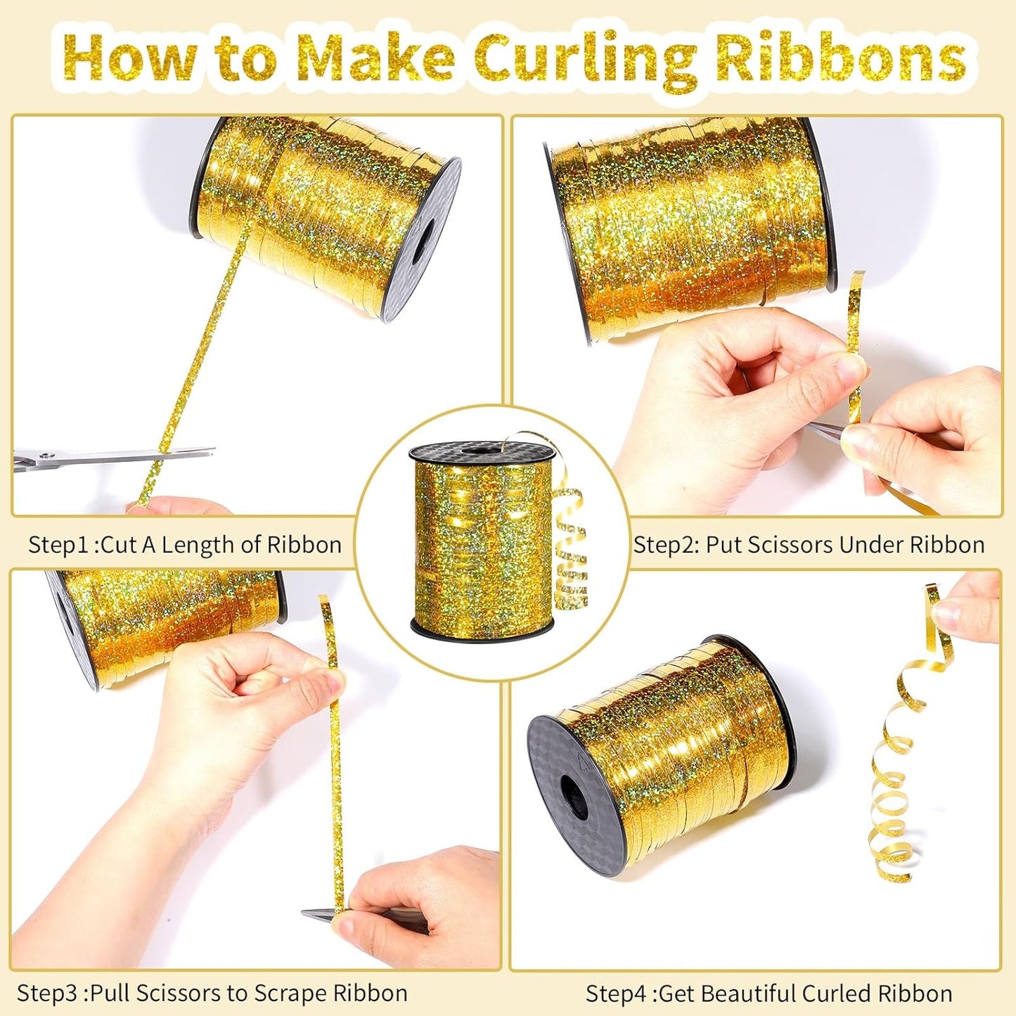 woric 600 Yards Gold Curling Ribbon 1/5 Inch Balloon String Ribbon Metallic Gold Ribbons for Mothers Day Balloon Gift Wrapping Art Crafts Wedding Party Decorations