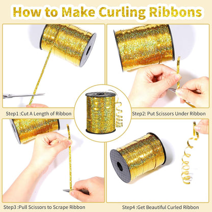 woric 600 Yards Gold Curling Ribbon 1/5 Inch Balloon String Ribbon Metallic Gold Ribbons for Mothers Day Balloon Gift Wrapping Art Crafts Wedding Party Decorations