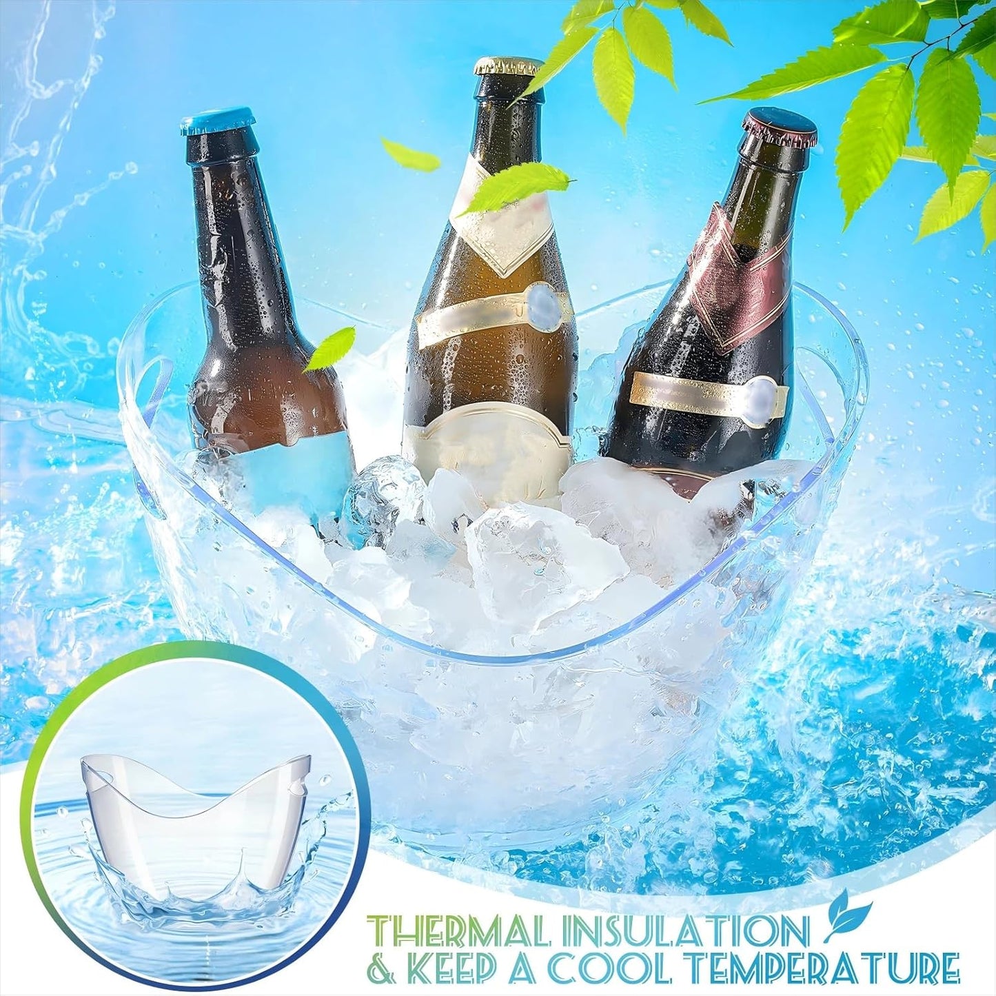 Cunhill 24 Pieces Plastic Clear Ice Bucket with Scoops Clear Acrylic Ice Tub Plastic Wine Bucket Party Beverage Chiller Bin Parties Tub for Wine Champagne or Beer (4 Liters)