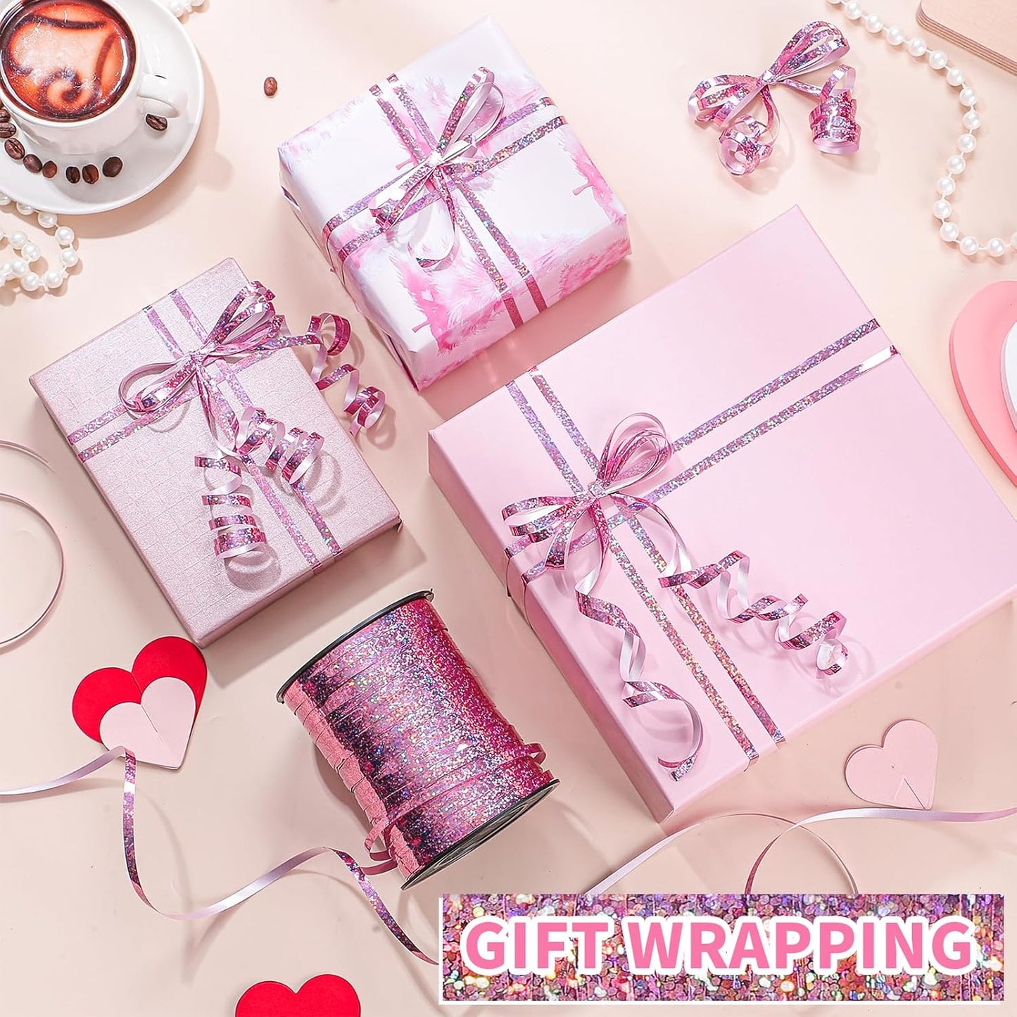 woric 600 Yards Gold Curling Ribbon 1/5 Inch Balloon String Ribbon Metallic Gold Ribbons for Mothers Day Balloon Gift Wrapping Art Crafts Wedding Party Decorations