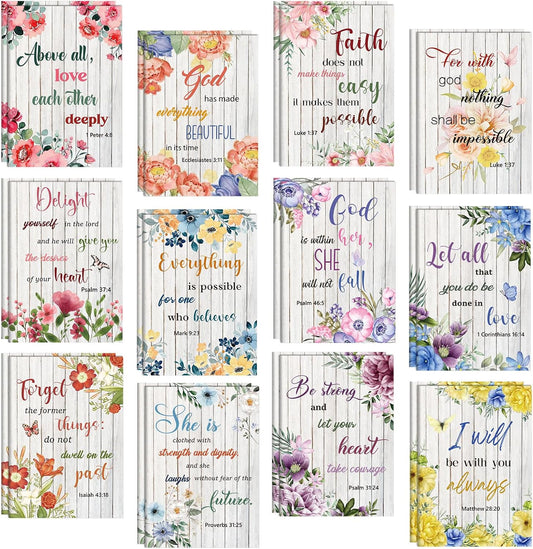 BESARME 24 Pack Floral Small Pocket Notebook, Christian Gifts Prayer Journal for Women Bible Quote Notepads Religious Devotionals Gifts for Women School Supplies