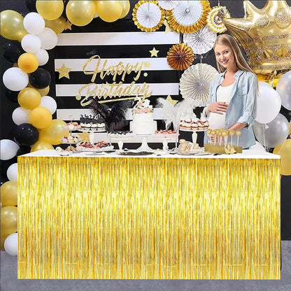 BEISHIDA 2 Pack Metallic Tinsel Foil Fringe Table Skirts for Rectangle & Round Tables Hot Pink Kids' Birthday, Holiday Cartoon Party Decorations for Birthday Valentines Baby Shower Festive Events