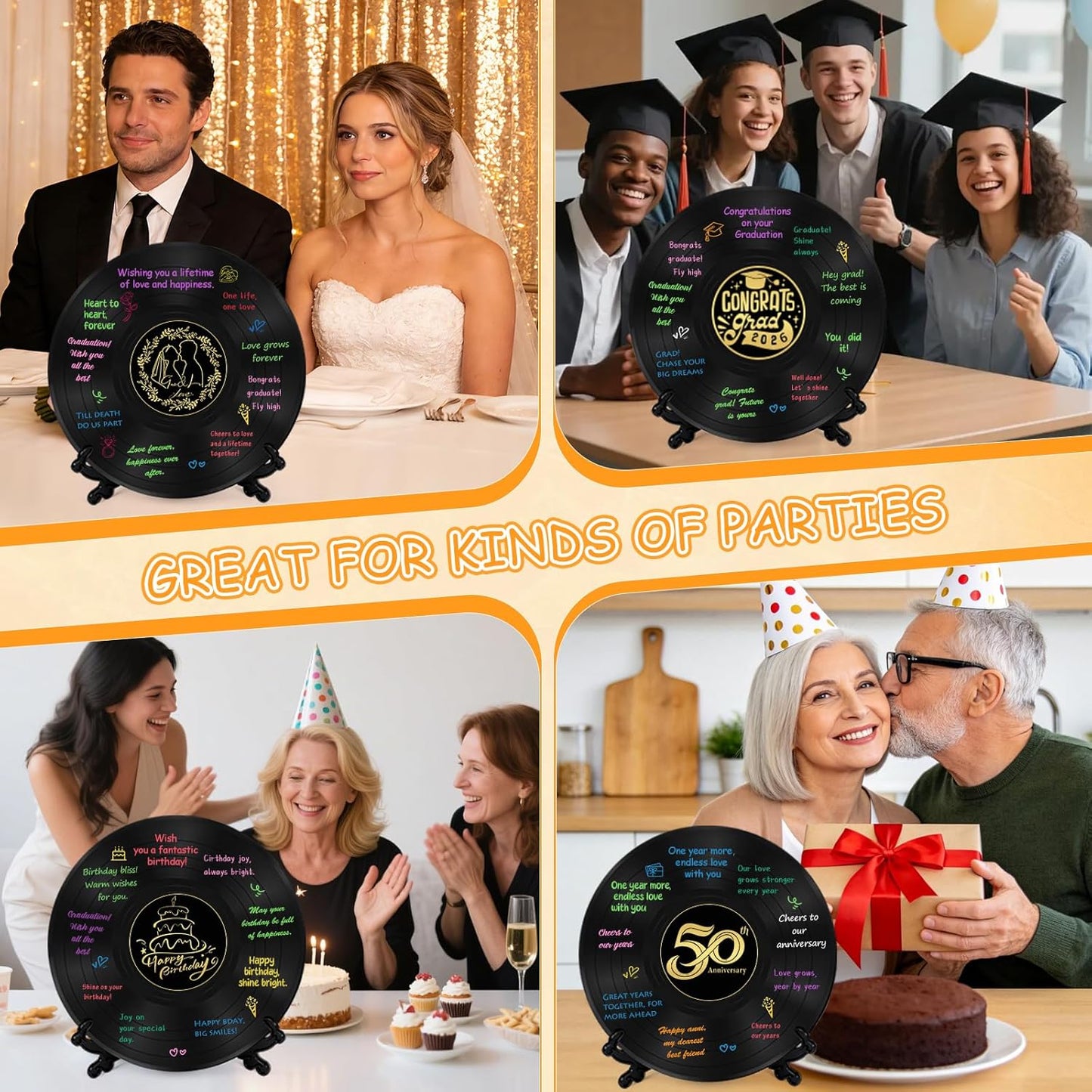 2 Pack Vinyl Record Graduation Guest Book Alternative,Graduation Guest Book Graduation Sign in Book, Congrats Grad Guest Book with Holders Pens Signs for Graduation Party Wedding Birthday