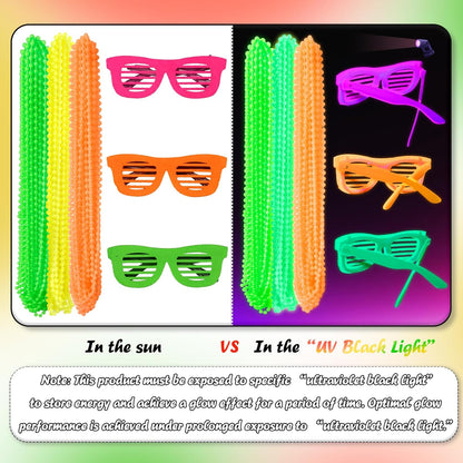 Glow in the Dark Beads Necklaces Glow Party Supplies, 33" Yellow Green Orange UV Black Light Necklaces for Glow Party Favors Night Accessories, Halloween Birthday Party Decorations