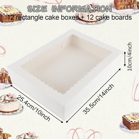 12 Sets 14x10x4in White Bakery Boxes Half Sheet Cake Boxes with Board, Large Treat Boxes for Pastry Baking Cake Donuts Cupcake Pie Packaging
