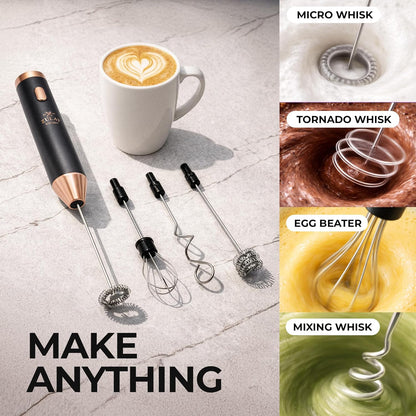 Zulay Kitchen Powerful Milk Frother Wand With Duracell Batteries - Ultra Fast Handheld Drink Mixer - Electric Whisk Foam Maker for Coffee, Lattes, Cappuccino & Matcha - Z1 Motor - Black - Colors C