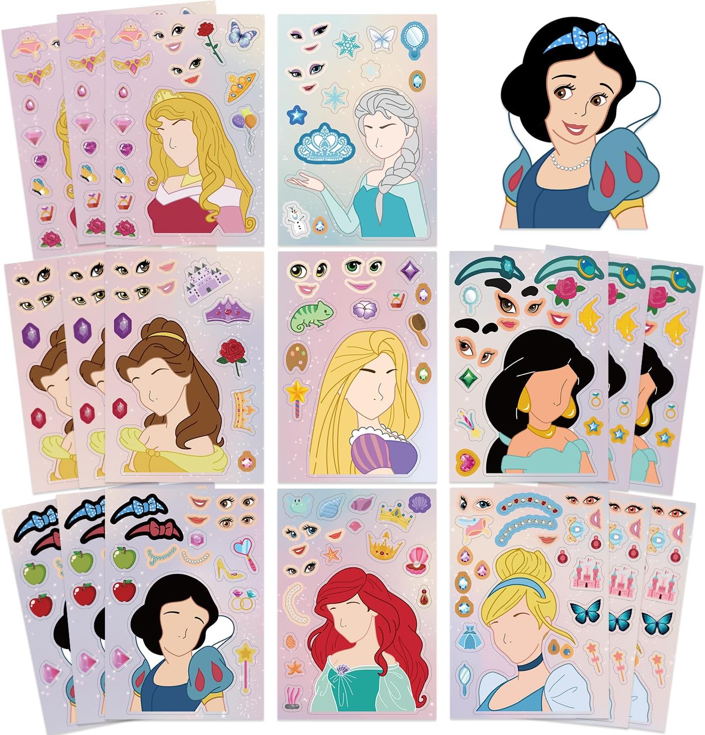 24 Sheets Cool Monster Sticker Cute Cartoon Charaters Make Your Own Sticker, Make a Face Stickers Party Favors Activities Gifts (c)