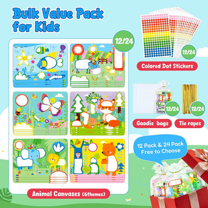 JoyCat 24 Pack Dot Art Craft Kits for Kids Party Favors, Mess-Free Dot Sticker Activity Set with 4800+ Stickers & Goodie Bags, Classroom Prizes, Treasure Box Toys, Goodie Bag Stuffers Ages 3-8