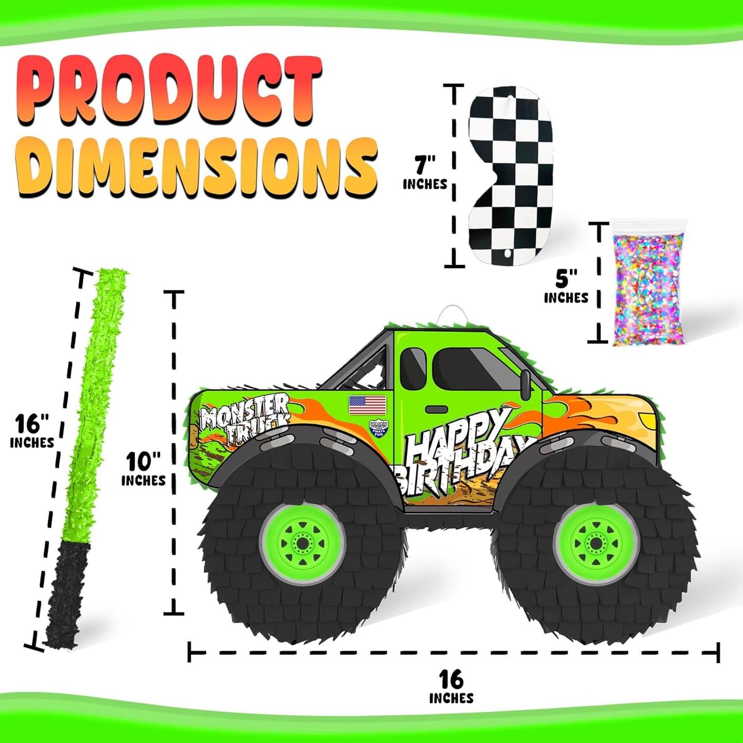 Jergrim Blue Monster Truck Piñata, Small 4 Piece Set, perfect for Kids Birthday Parties, Race Car Party Supplies fits piñata candy and party favors (17”X11”) Durable!