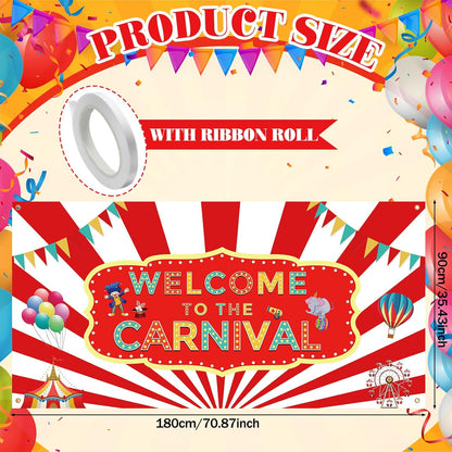 Teenyyou Welcome to the Carnival Banner Carnival Decorations Circus Party Supplies Backdrop for Circus Theme Party Decorations Birthday, 71 x 35 Inch