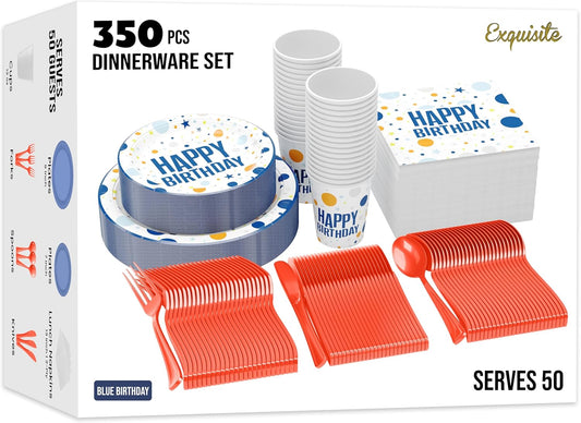 350 Pcs Black Plastic Plates For Party, Black Disposable Plates Set, 50 Of Each 9" Dinner Plate Set, 7" Dessert Plate, Cups, Napkins & Cutlery Plastic Dinnerware Set Exquisite