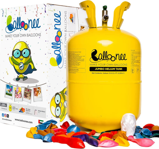 13L Helium Tank for Balloons at Home, Disposable, Portable, Fills Upto 50 9-Inch Latex Balloons, Great for Parties, Birthdays, Weddings, Special Occasions, 50 Assorted Latex Balloons Ribbon Included
