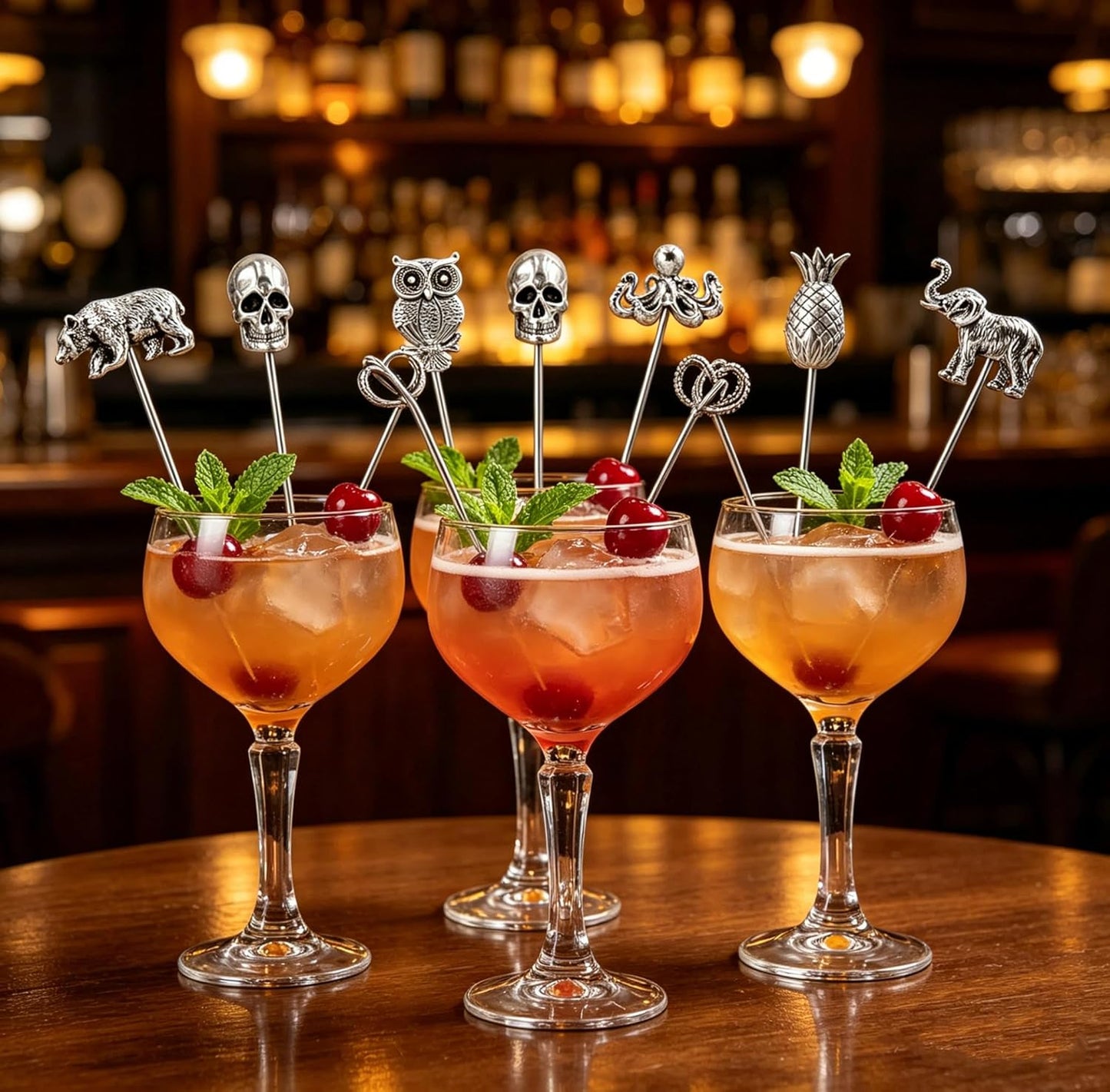 Homestia Stainless Steel Cocktail Picks, 4.7 Inch Reusable Martini Olive Picks, Metal Garnish Skewers for Drinks, Appetizers, Bloody Mary - Set of 6 Metal Cocktail Picks for Party Bar