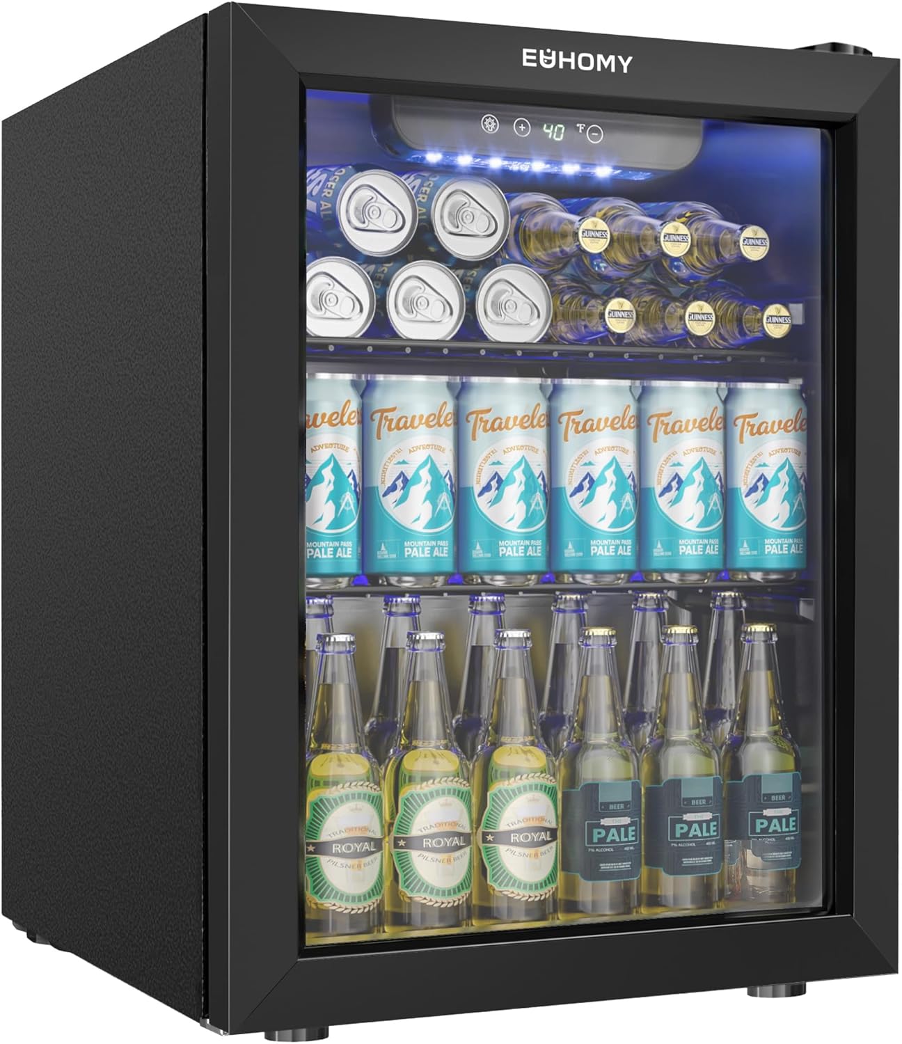 EUHOMY 4.5 Cu.ft Beverage Refrigerator and Cooler, 145 Can Mini fridge with Glass Door for Soda Beer Wine, Small Drink Dispenser with Digital Adjustable Thermostat for Home Office Bar