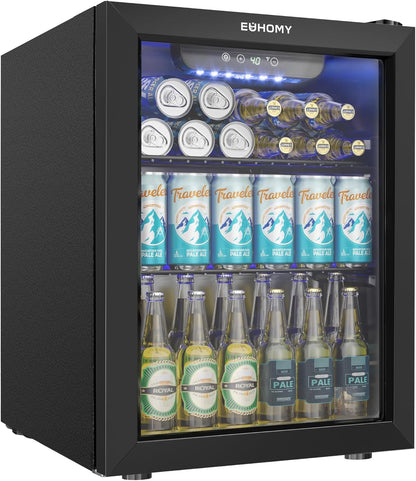 EUHOMY 4.5 Cu.ft Beverage Refrigerator and Cooler, 145 Can Mini fridge with Glass Door for Soda Beer Wine, Small Drink Dispenser with Digital Adjustable Thermostat for Home Office Bar