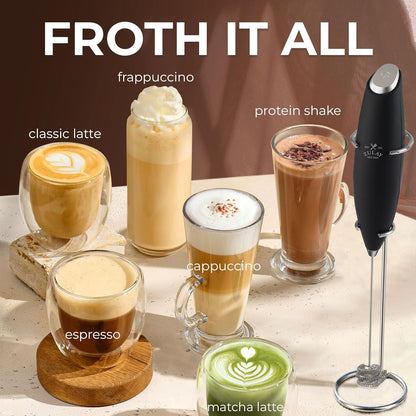 Zulay Kitchen Powerful Milk Frother Wand With Duracell Batteries - Ultra Fast Handheld Drink Mixer - Electric Whisk Foam Maker for Coffee, Lattes, Cappuccino & Matcha - Z1 Motor - Black - Colors B